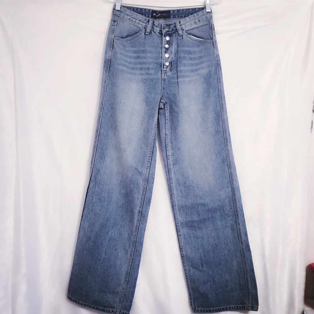 Nasty Gal High Waist Wide Button fly Denim Jeans - Picture 5 of 8